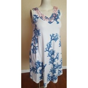 Soft Surroundings Caribbean Coral Reef Print Casual Sleeveless Knit Dress PS